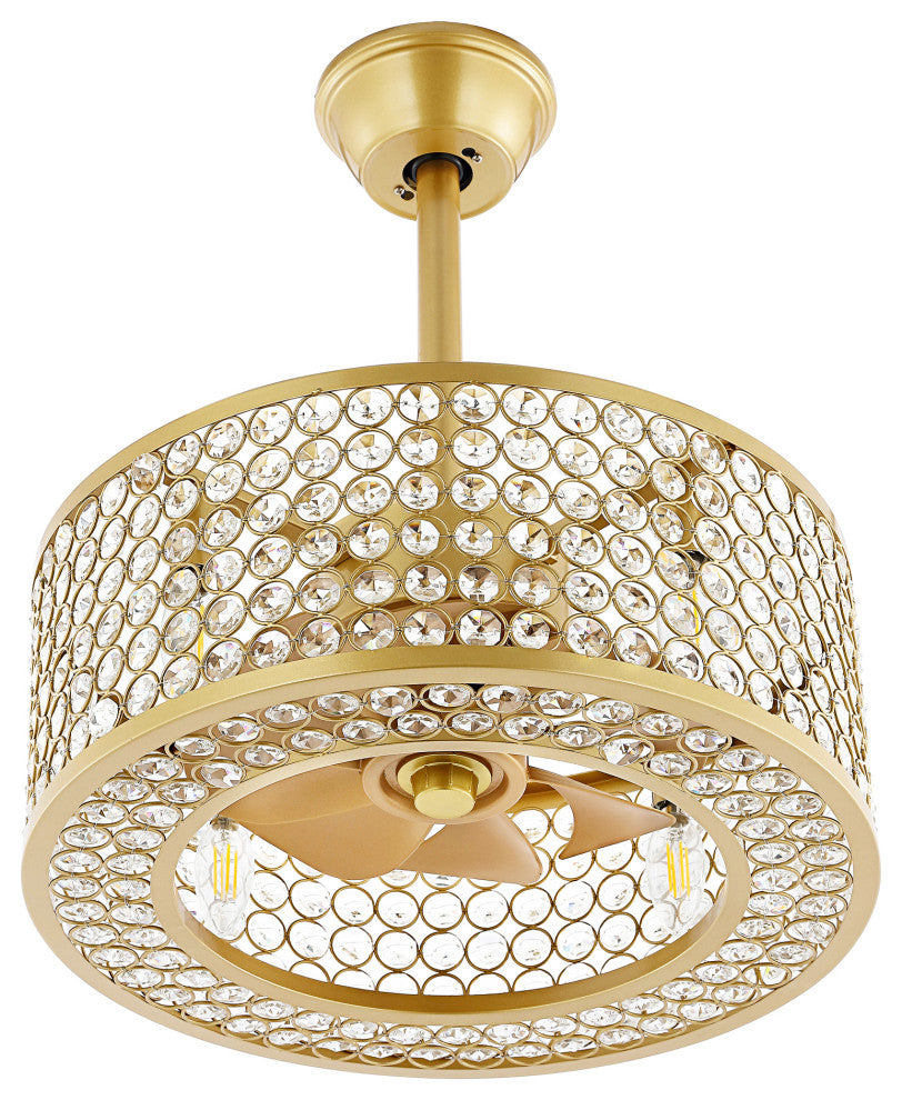 18" Caged Crystal Ceiling Fan with Light Kit and Remote Control, Gold