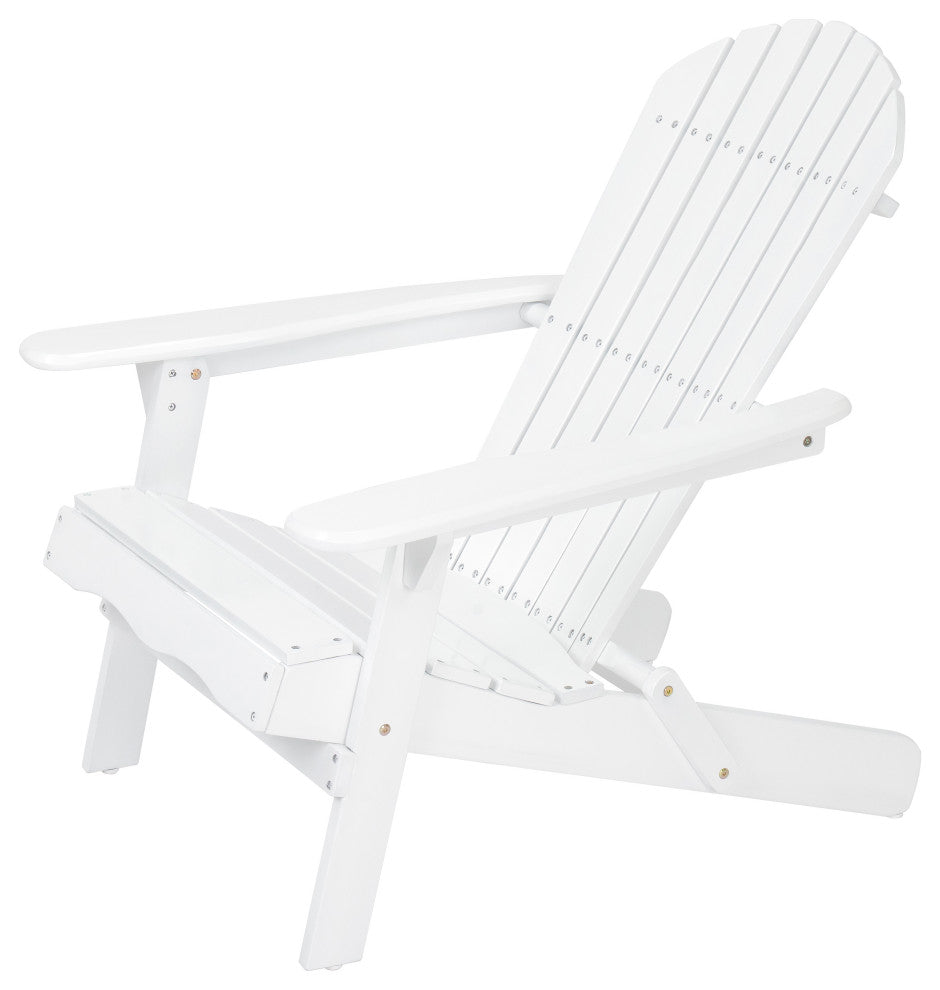 Outdoor Acacia Wood Folding Adirondack Chairs With Cushions, Set of 2, White/Gray