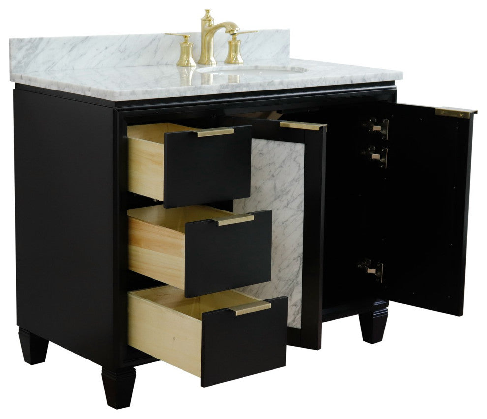 43" Single Vanity, Black Finish With White Carrara