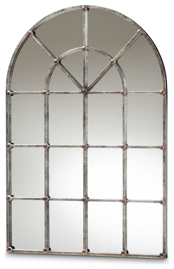 Vintage Farmhouse Antique Silver Finished Arched Window Accent Wall Mirror