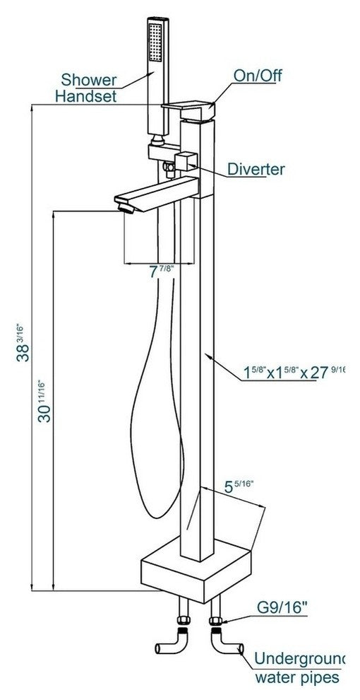 ADM Freestanding Tub Filler Handheld Sprayer, Brushed Nickel, 59" Hose