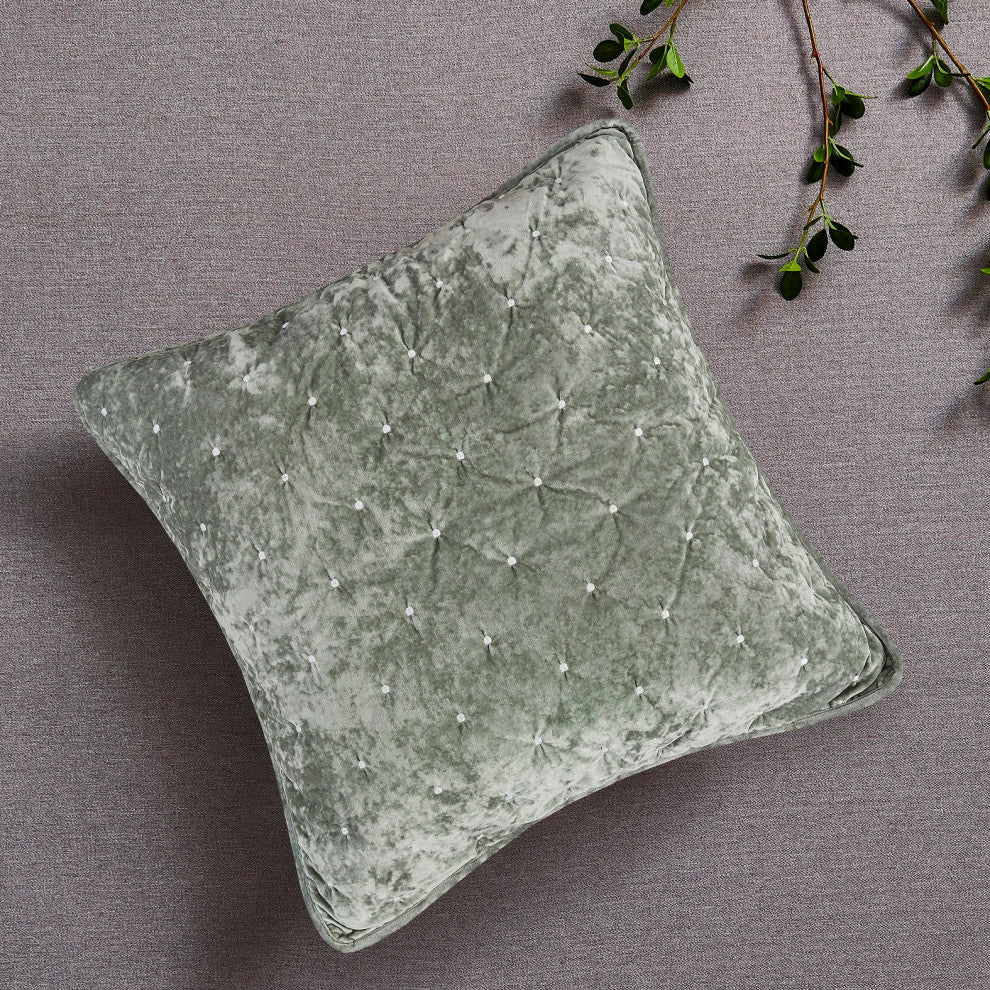 Velvet Dreams Light Green Plush Diamond Tufted Bedspread, 18x18, 2-Pack