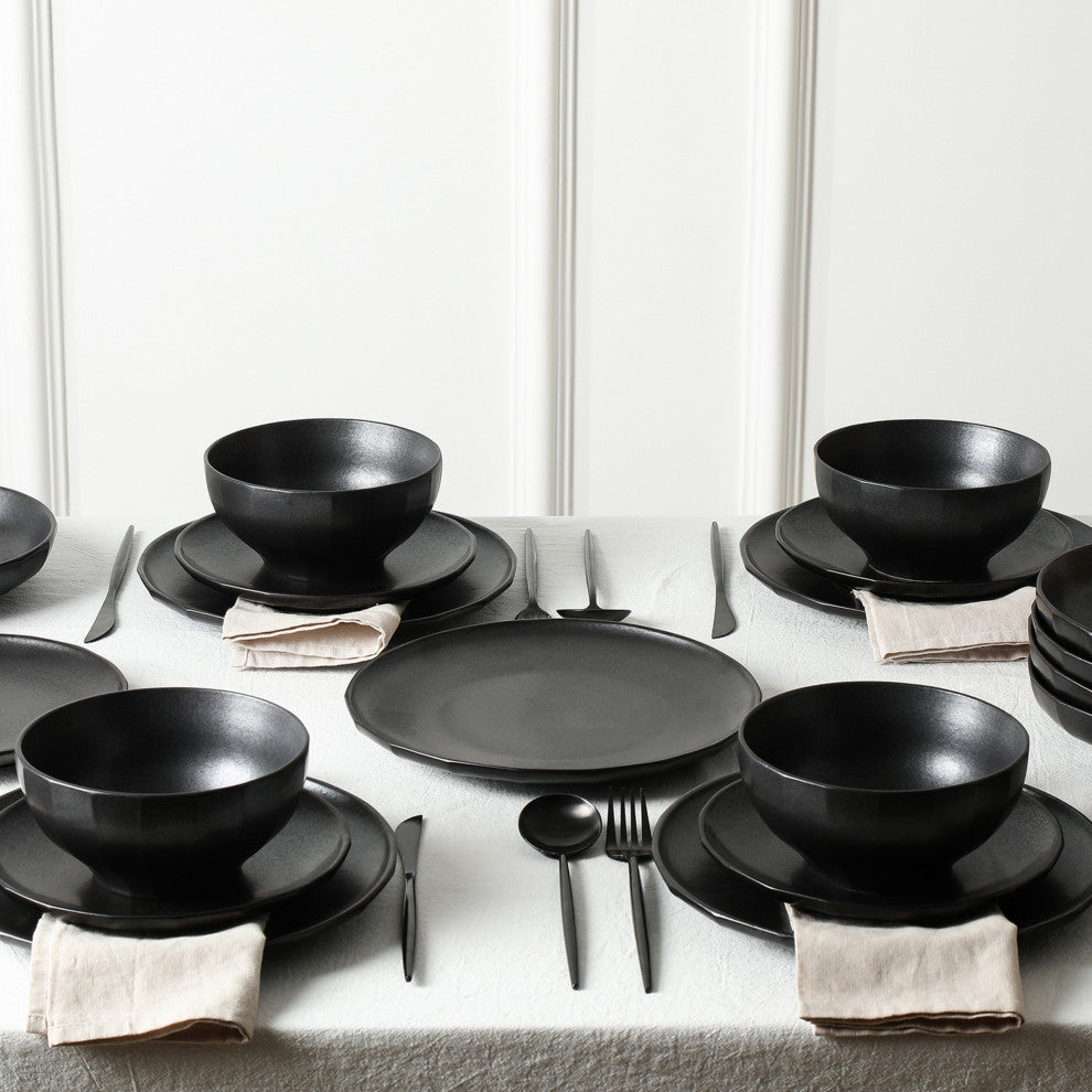 Stone Lain Rio Stoneware 24-Piece Dinnerware Set, Black