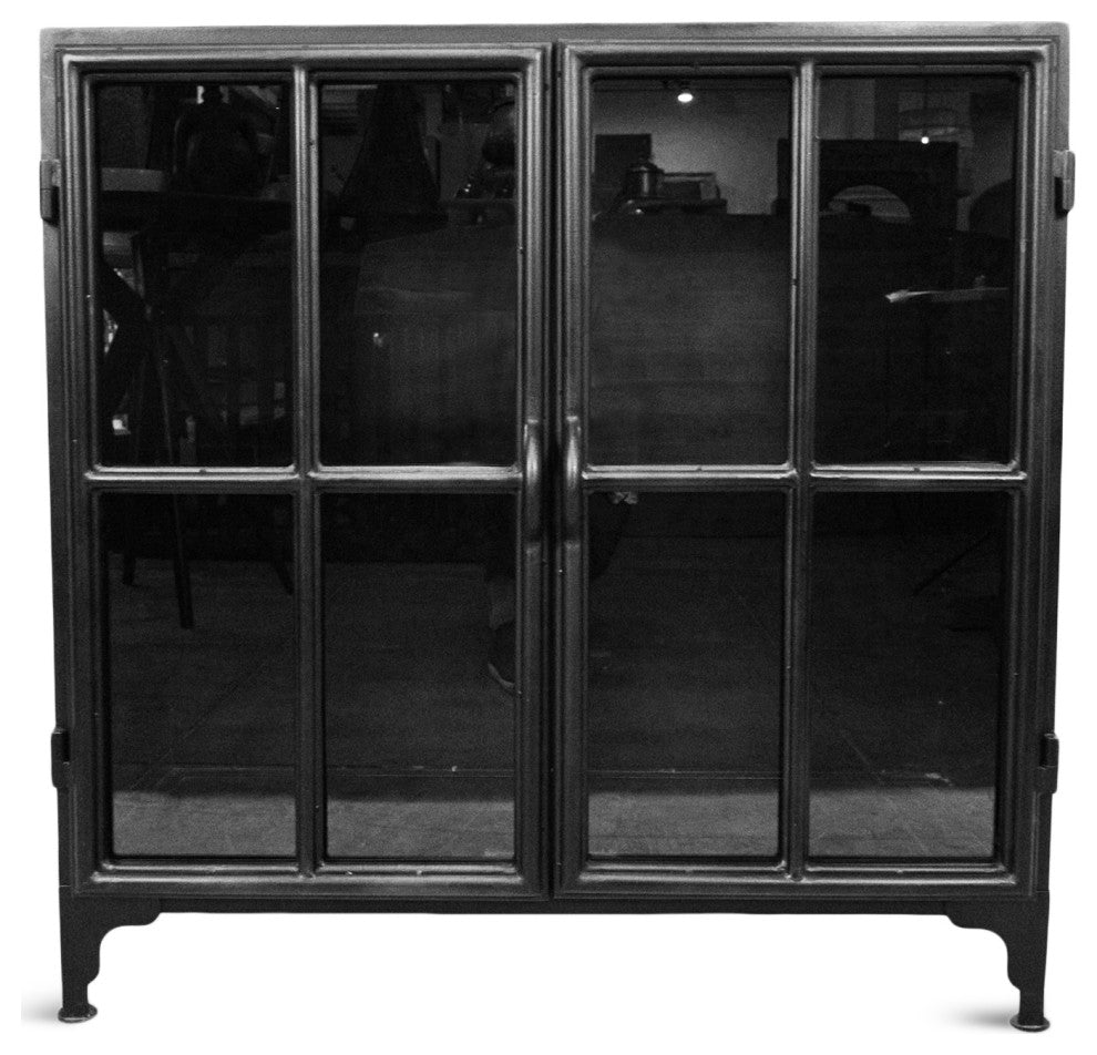 Black Iron and Glass Bar Cabinet