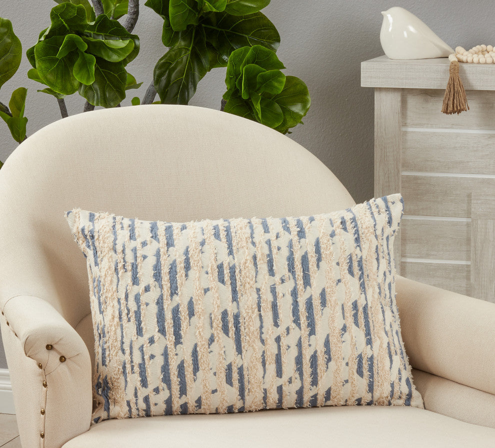 Down-Filled Throw Pillow With Textured and Printed Design, 16"x24", Blue