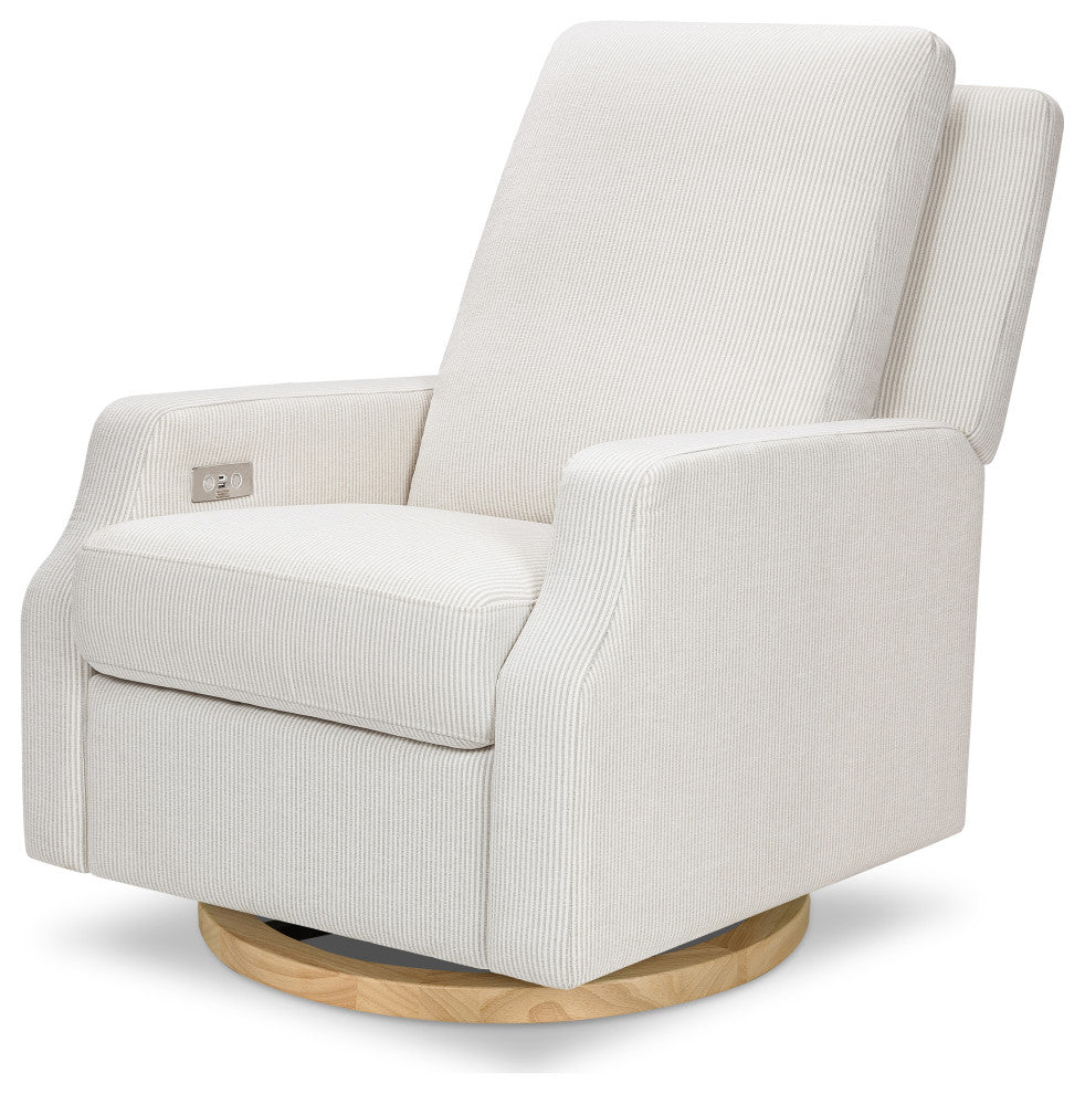Crewe Electronic Recliner and Swivel Glider, Fog Chatham Stripe Performance Eco-Weave
