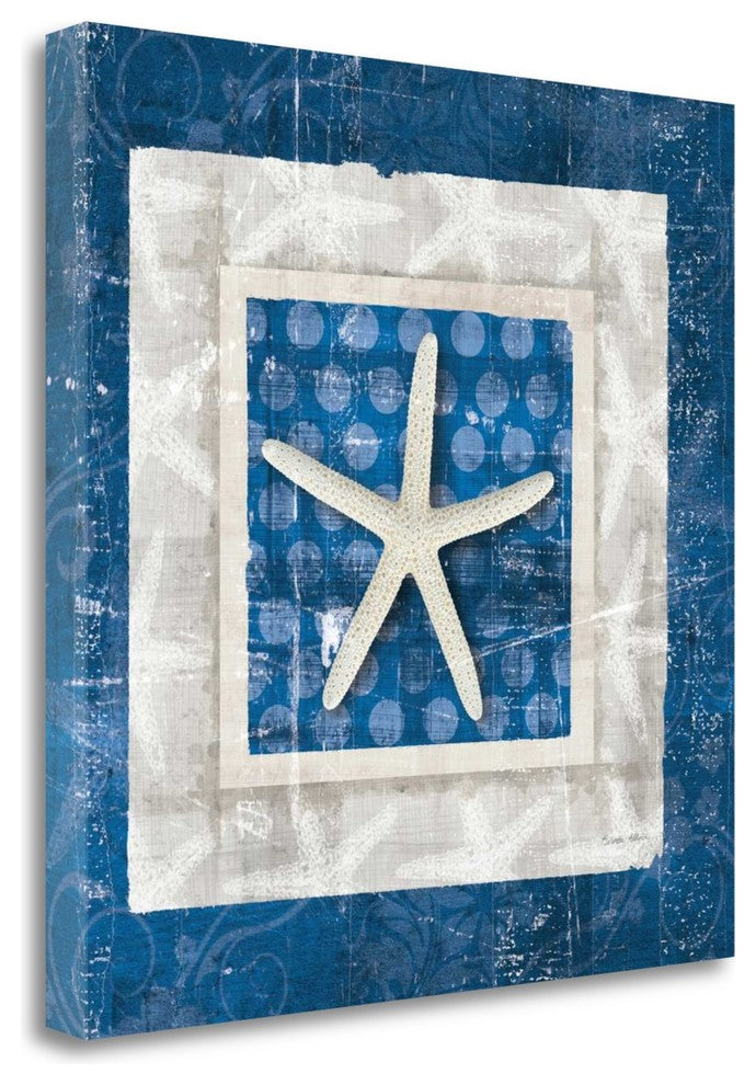 "Sea Shell IV On Blue" By Belinda Aldrich, Giclee Print on Gallery Wrap Canvas