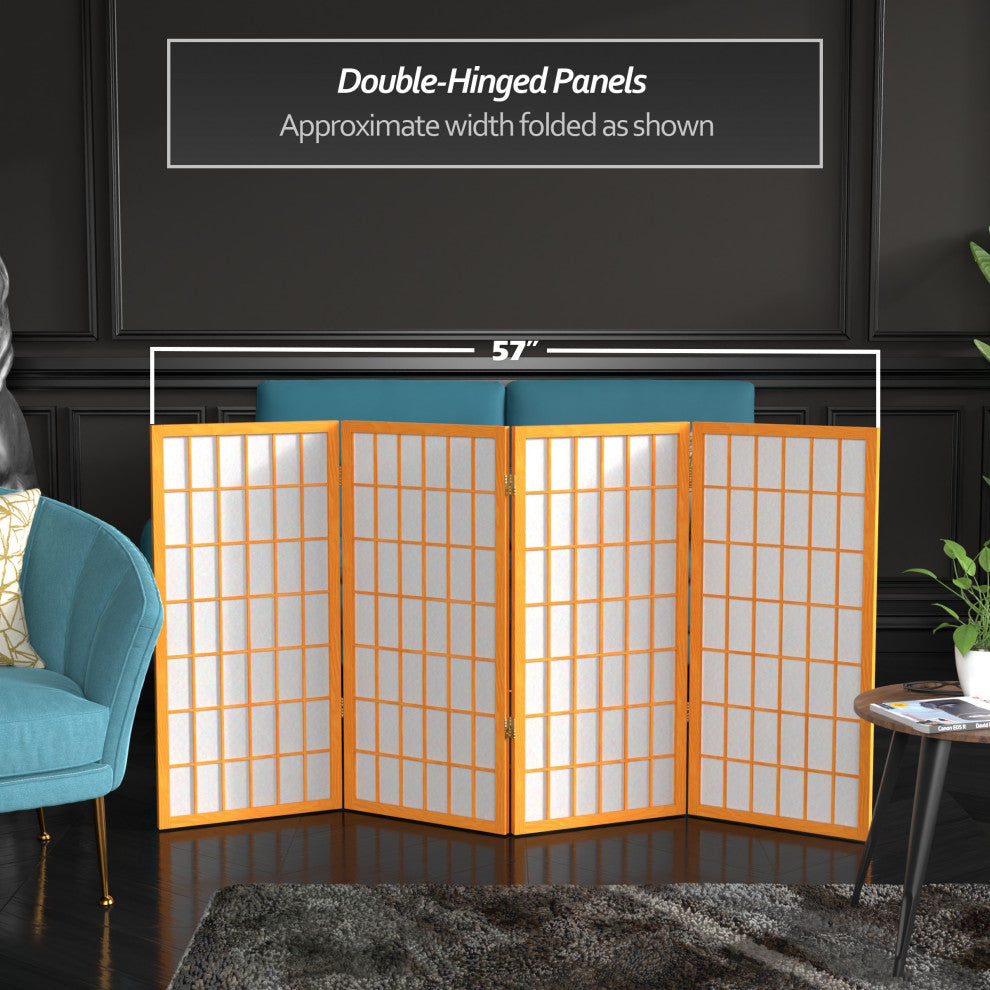 3' Tall Window Pane Shoji Screen, Honey, 4 Panels