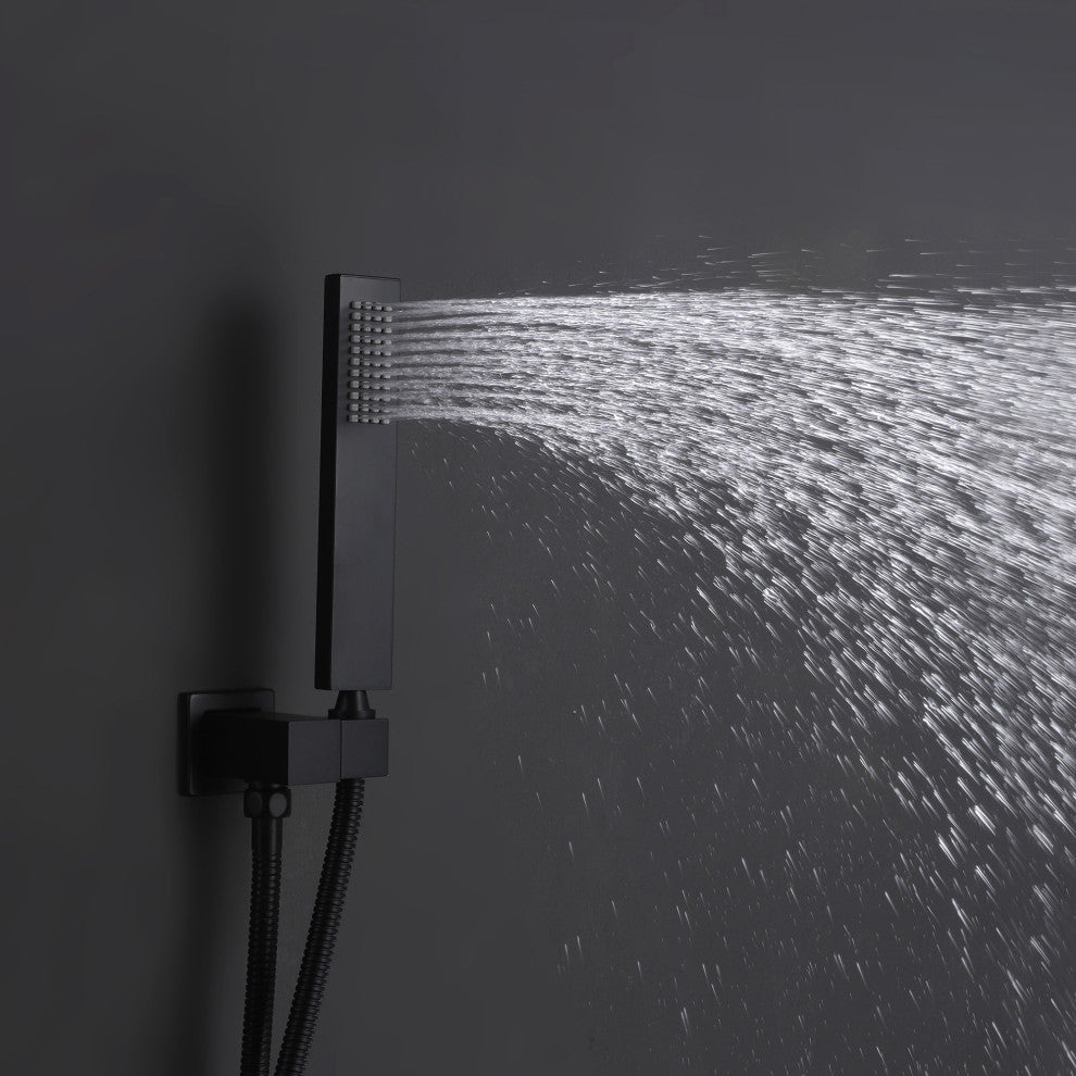 Thermostatic Rain Shower System with Hand Shower-Includes Rough-in Valve, Matte Black
