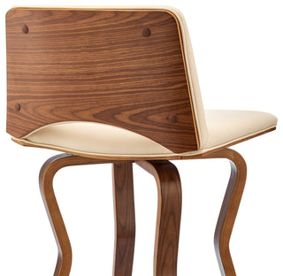 Gerty 30" Swivel Cream Faux Leather and Walnut Wood Bar Stool