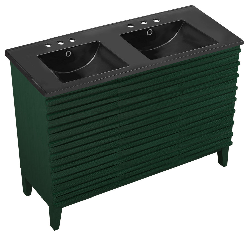 Cascade 48" Bathroom Vanity, Green Oak With Black Widespread Double Basin Sink