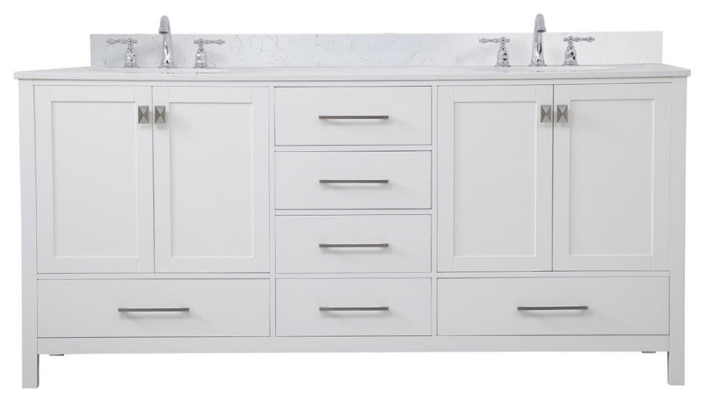 Elegant VF18872DWH-BS 72"Double Bathroom Vanity, White With Backsplash
