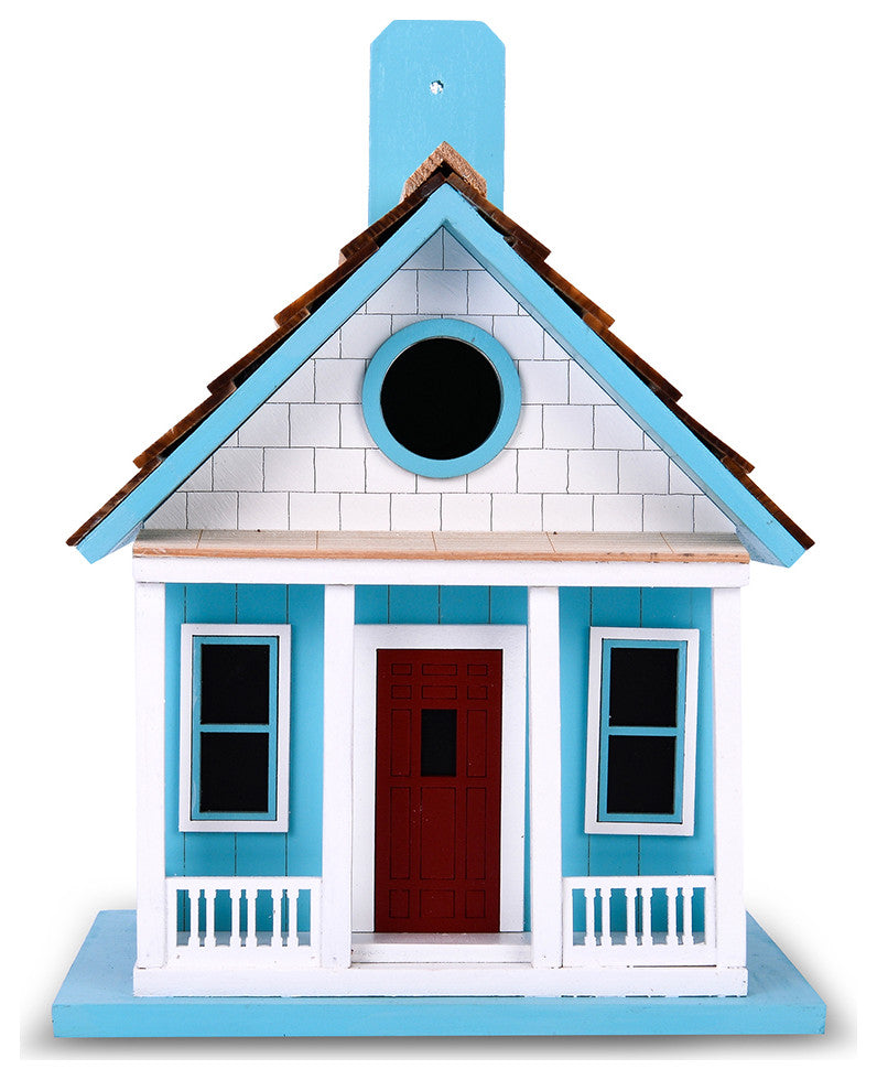 Outdoor Wooden Birdhouse, Bird-Friendly Perch (Cape Cod)