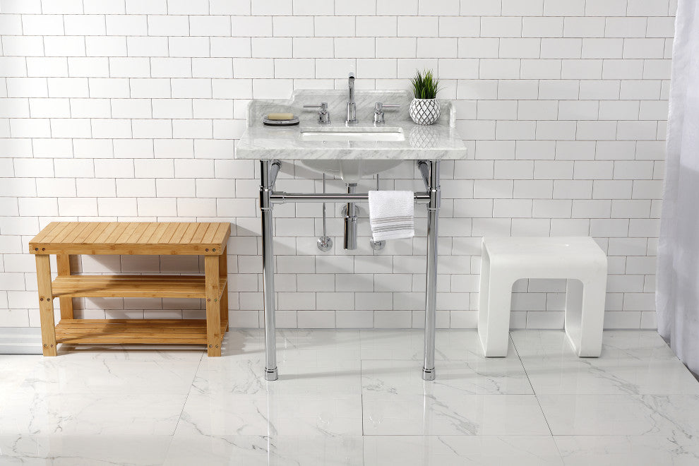 Kingston Brass LMS30M8SQ1ST 30" Carrara Marble Console Sink, Legs