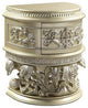 Benzara BM251164 Nightstand With Carvings and Half Moon Shape, Champagne Silver