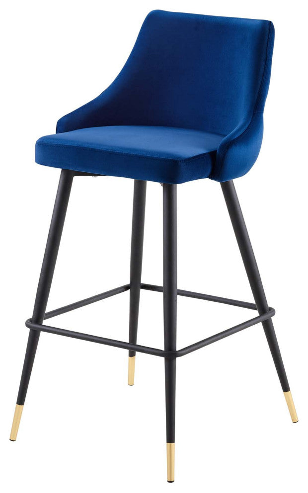 Bar Stool Chair Barstool, Set of 2, Velvet, Blue Navy, Modern, Bar Pub Bistro