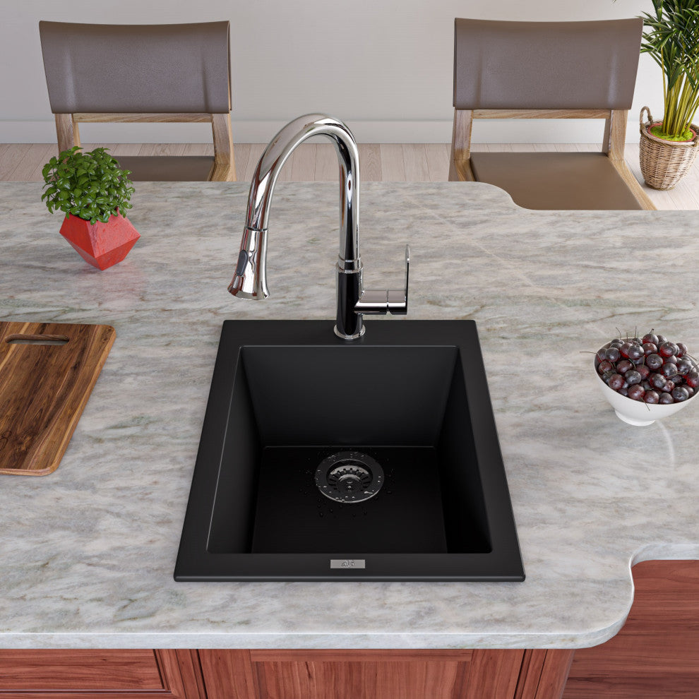 ALFI brand AB1720DI Alfi Trade 16-1/8" Drop In Single Basin - Black