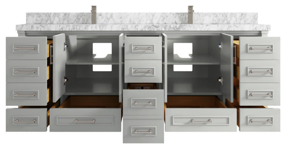 Aberdeen 84 Double Sink Bath Vanity in Coventry Gray 2" Carrara Marble