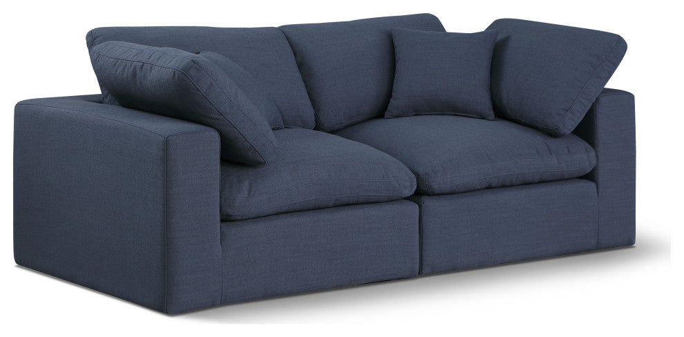 Comfy Upholstered Modular Sofa, Navy, 2-Piece: 2 Corner Chair, Linen Textured Fabric