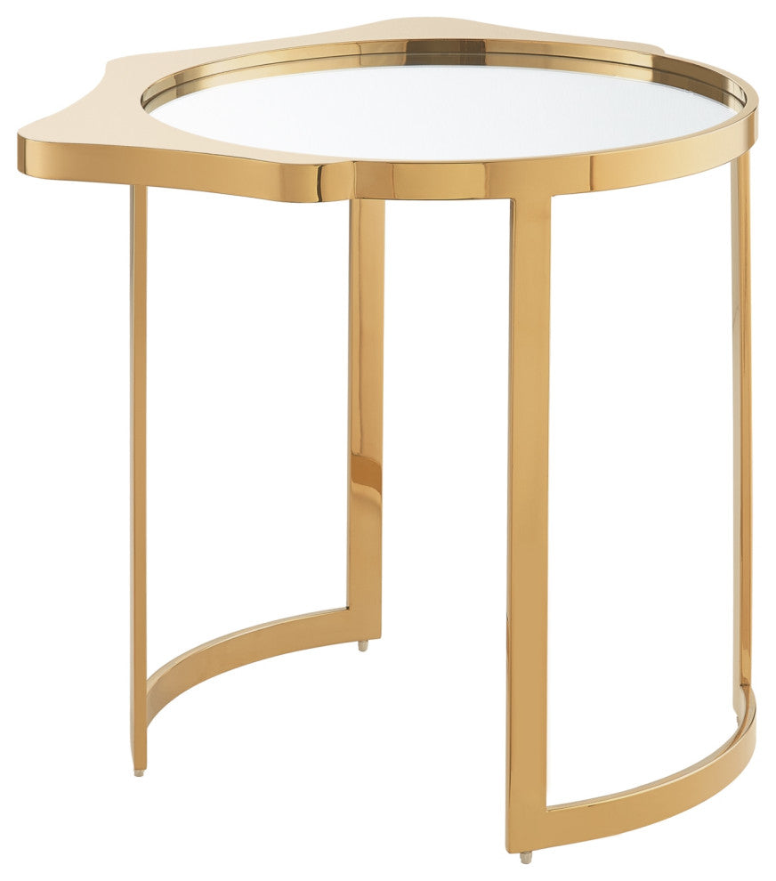 Inspired Home Xayden End Table, Mirrored Top, Gold