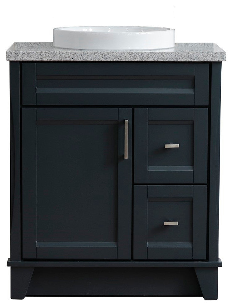 31" Single Sink Vanity, Dark Gray Finish With Gray Granite With Round Sink