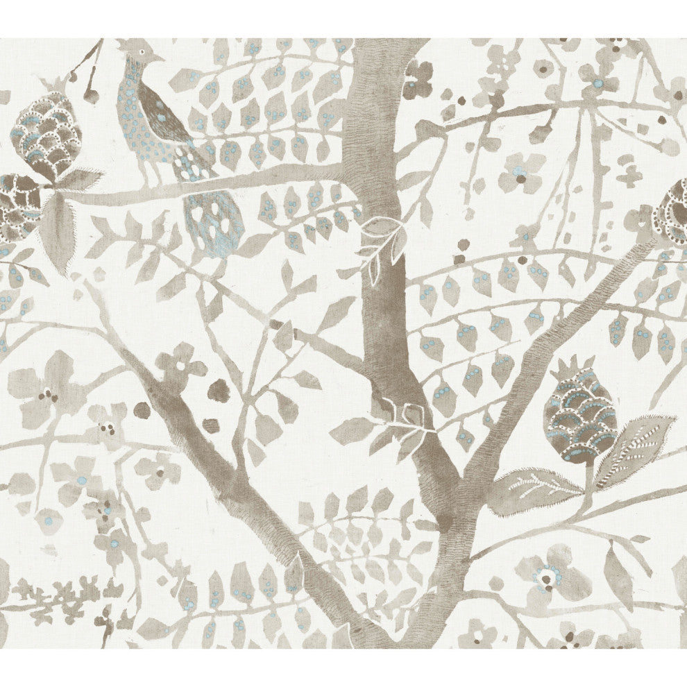 Peacock Block Print Wallpaper, Linen