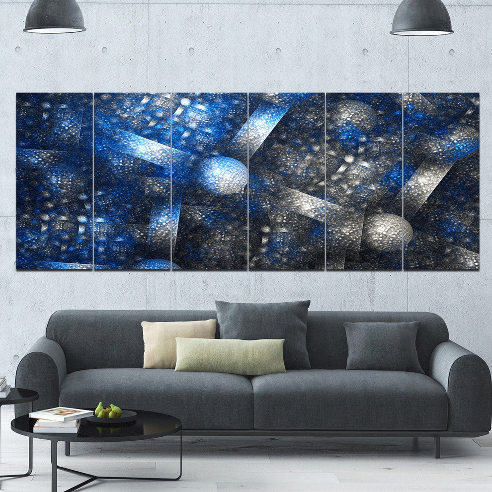 Crystal Cell Dark Blue Steel Texture, Abstract Canvas Art, 70"x28", 6 Panels