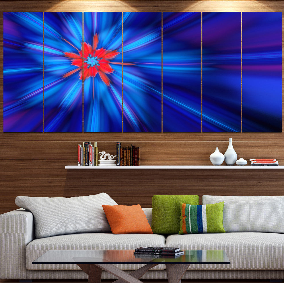 Rotating Fractal Blue Fireworks, Floral Canvas Art Print, 83"x32", 7 Panels