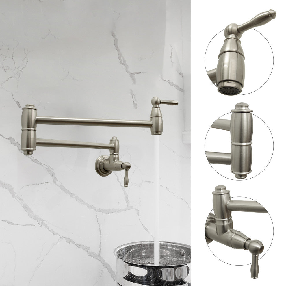 Copper Pot Filler Kitchen Faucet Wall-Mounted, Brushed Nickel