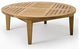 Teak Outdoor 4 Sofa Chair, Round Coffee Table, Canvas Charcoal Sunbrella Cushion