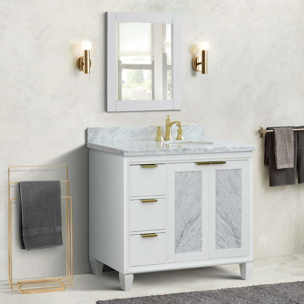 43" Single Vanity, White Finish With White Carrara