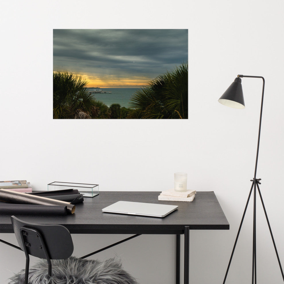 Cloudy Rainy Sunset De Soto Beach Unframed Landscape Photo Wall Art Print, 24" X 36"