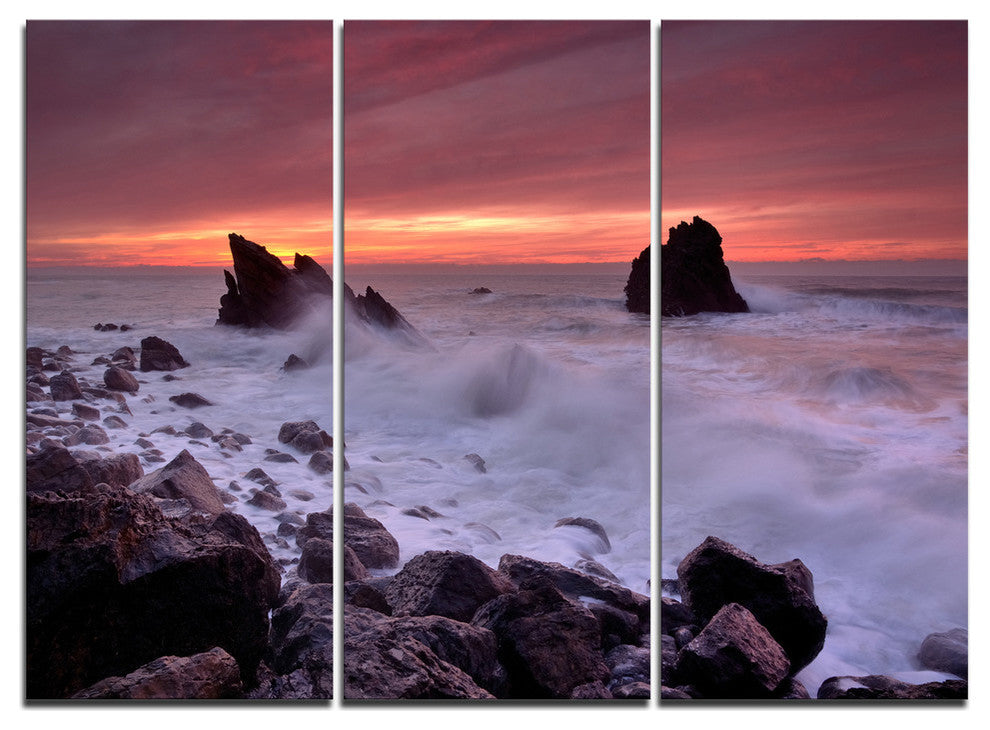 "Force of Sea Hitting Rocky Coast" Metal Wall Art, 3 Panels, 36"x28"