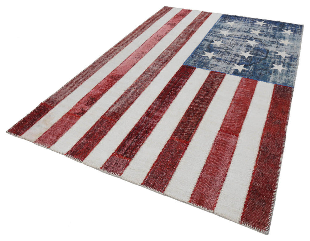 Rug N Carpet - Hand-knotted Anatolian 6' 7'' x 9' 10'' Flag Patchwork Rug