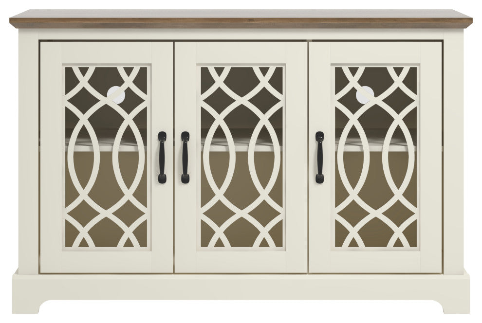 Raccon Wood 45.7 in. 3 Doors Sideboard with Adjustable Shelves, Ivory With Knotty Oak