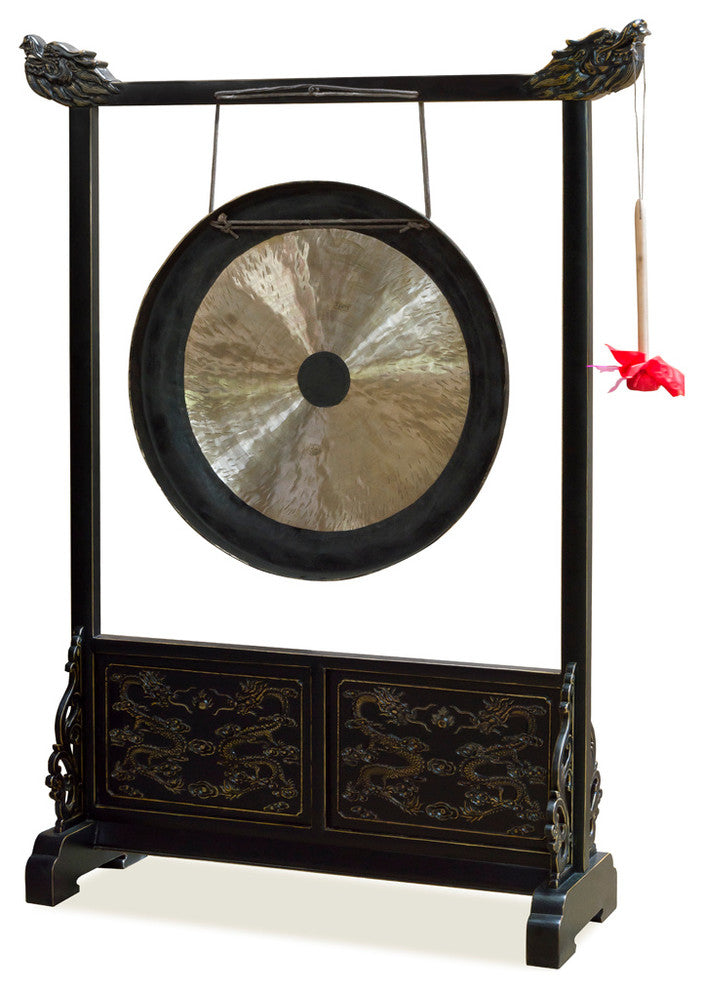 31" Bronze Gong With Dragon Stand