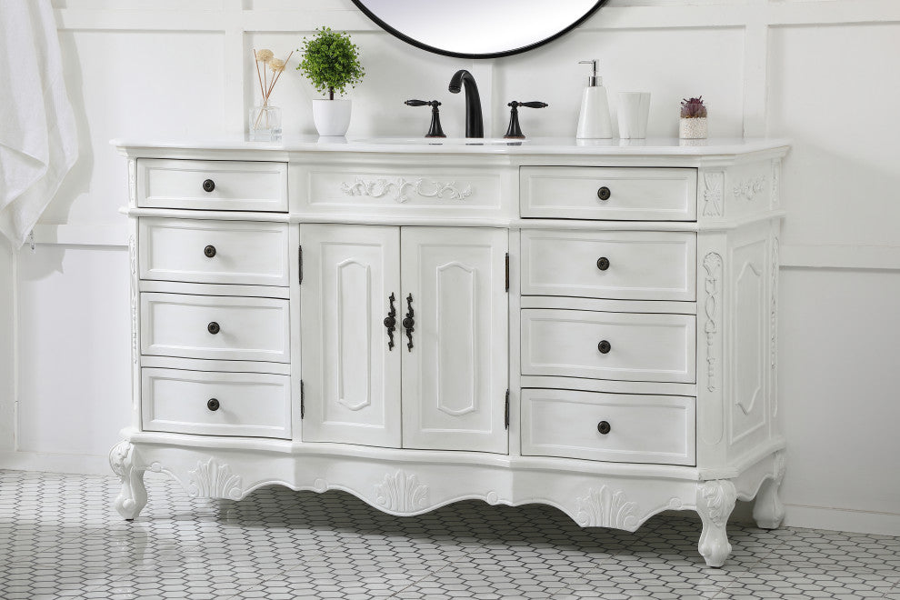 Bathroom Vanity, Antique White, 60", Single Sink