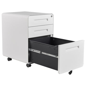 Under Desk File Cabinet, 3 Drawer Mobile Filing Cabinet, Lock, White