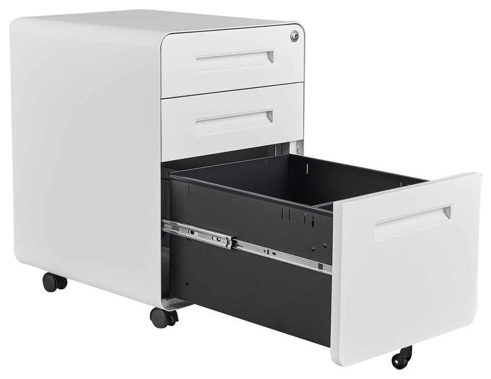 Under Desk File Cabinet, 3 Drawer Mobile Filing Cabinet, Lock, White