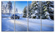 SUV Car Though Snowy Winter, Landscape Canvas Art Print, 48"x28", 4 Panels