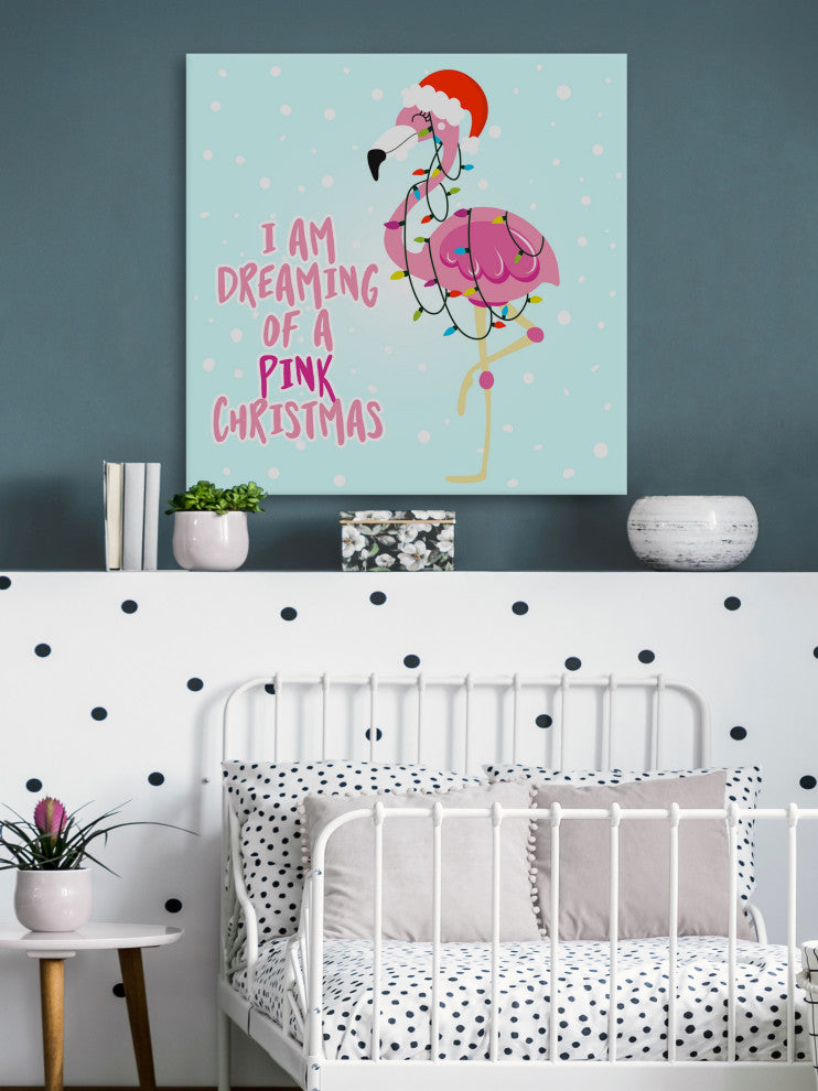 "Pink Christmas" Painting Print on Wrapped Canvas, 12x12