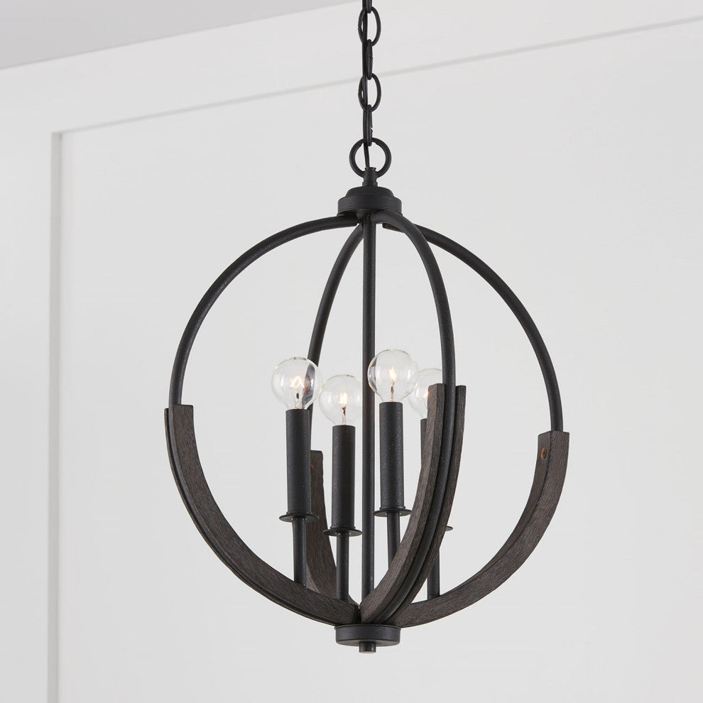 Capital Lighting Clive 4-Light Pendant 347642CK Carbon Gray and Black Iron