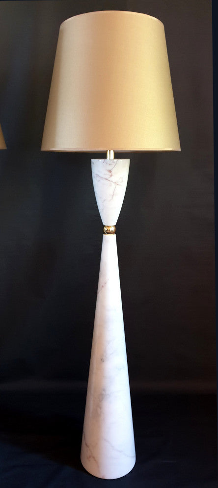 Pair of Large Marble and Brass Mid Century Floor Lamps