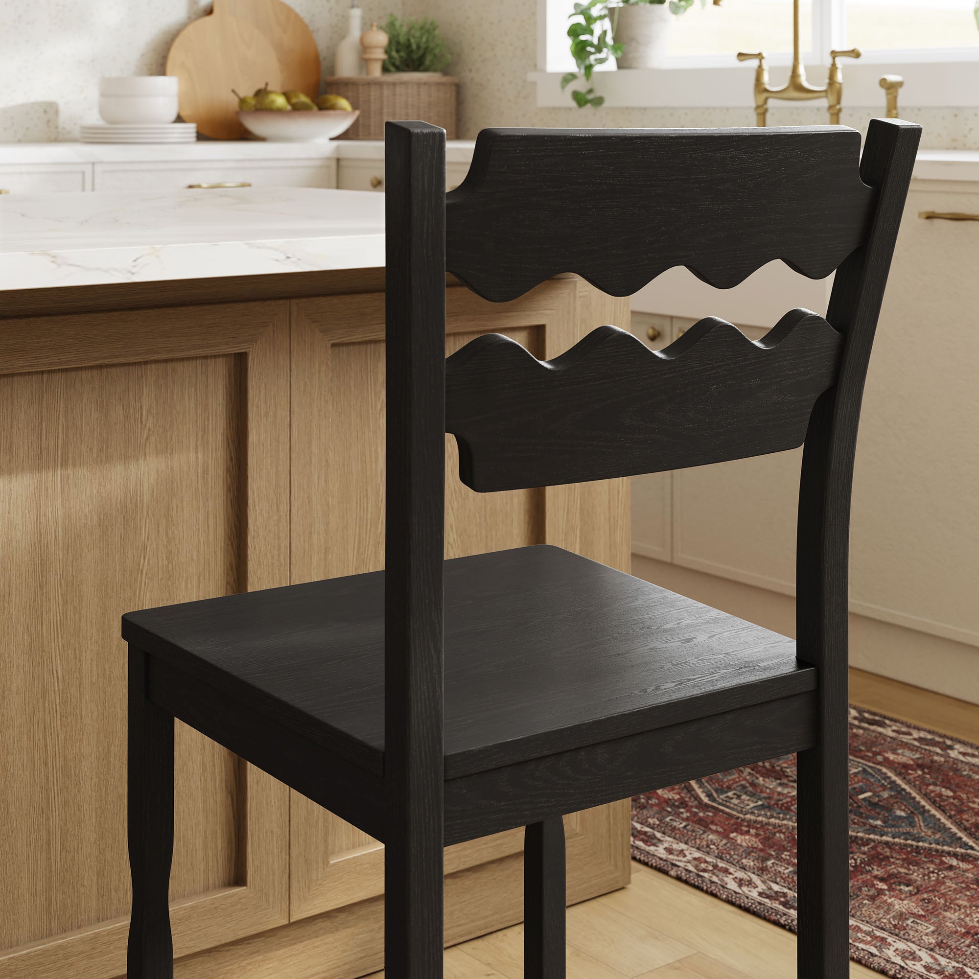Jax Oak Wood Counter Stool With Wavy Razor Back, Black