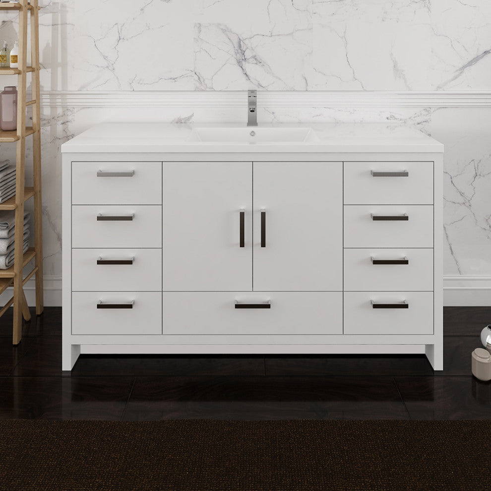 Fresca Imperia 60" Gloss White Cabinet With Integrated Single Sink