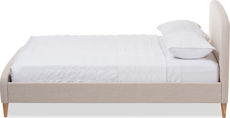 Mia Mid-Century Light Beige Fabric Upholstered King Size Platform Bed