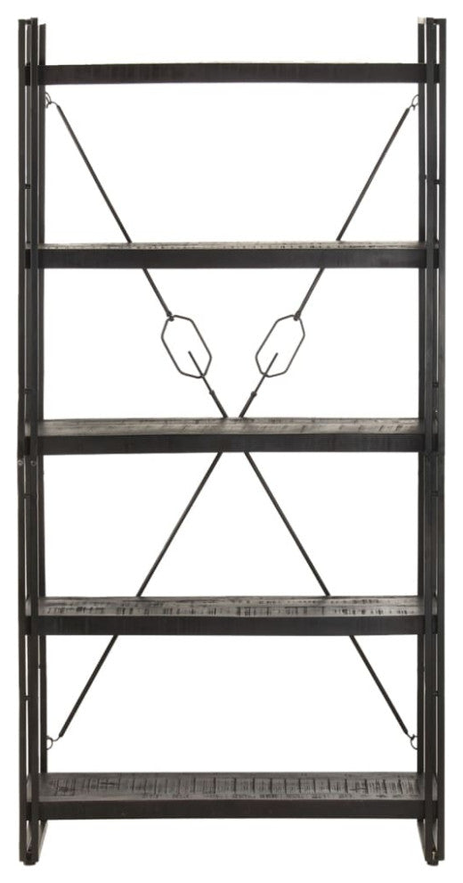Vidaxl 5-Tier Bookcase Black 35.4"x11.8"x70.9" Solid Mango Wood