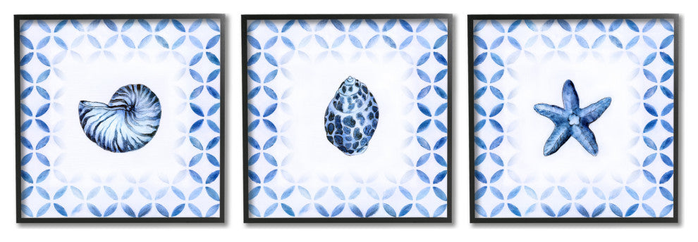 Nautilus Spiral Shell Starfish Blue Aquatics Circle Pattern,12 x 12
