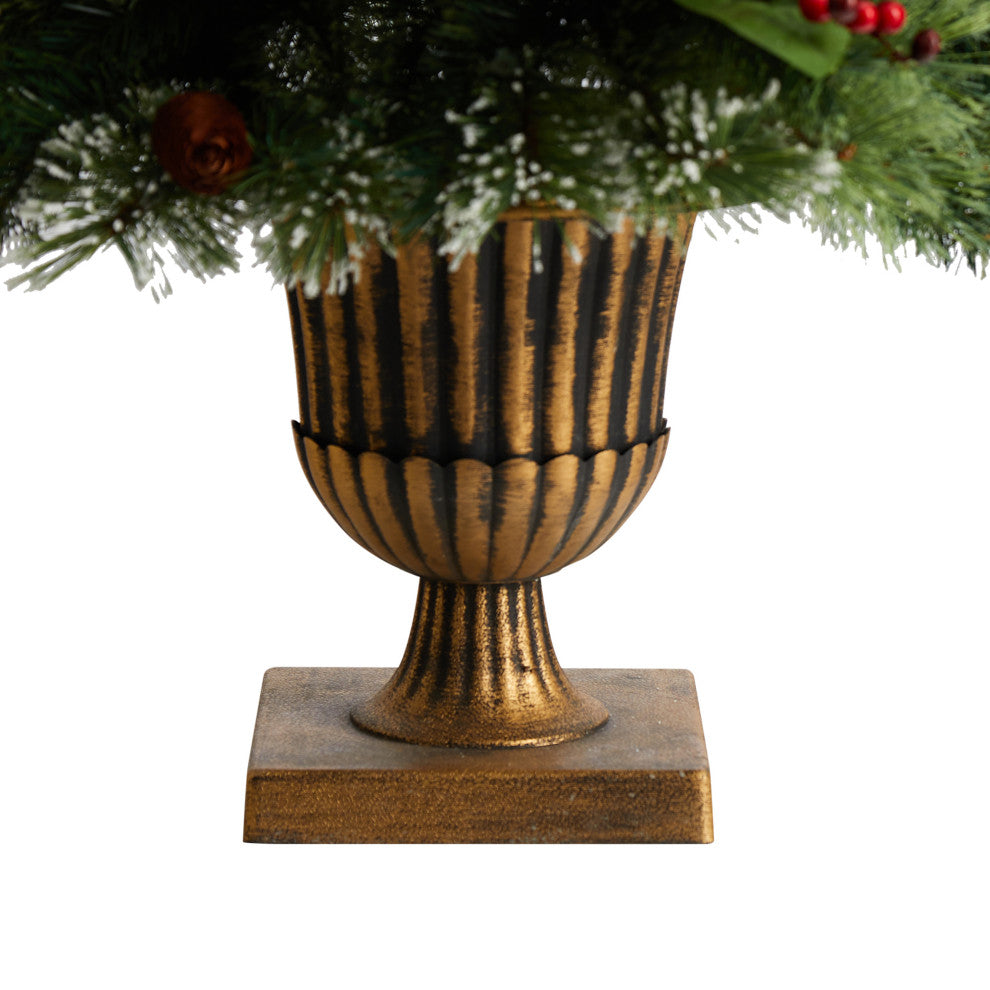 3' Holiday Pre-Lit Snow Tip Greenery, Berries and Pinecones Christmas Plant