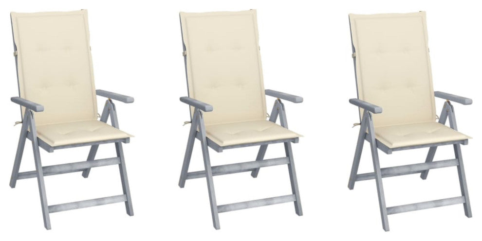 Vidaxl Garden Reclining Chairs 3-Piece Set With Cushions Solid Acacia Wood